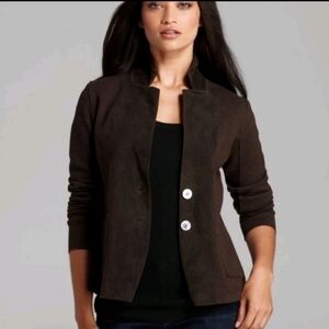 EILEEN FISHER Brown Merino Wool Lamb Suede Sweater Jacket Size PS